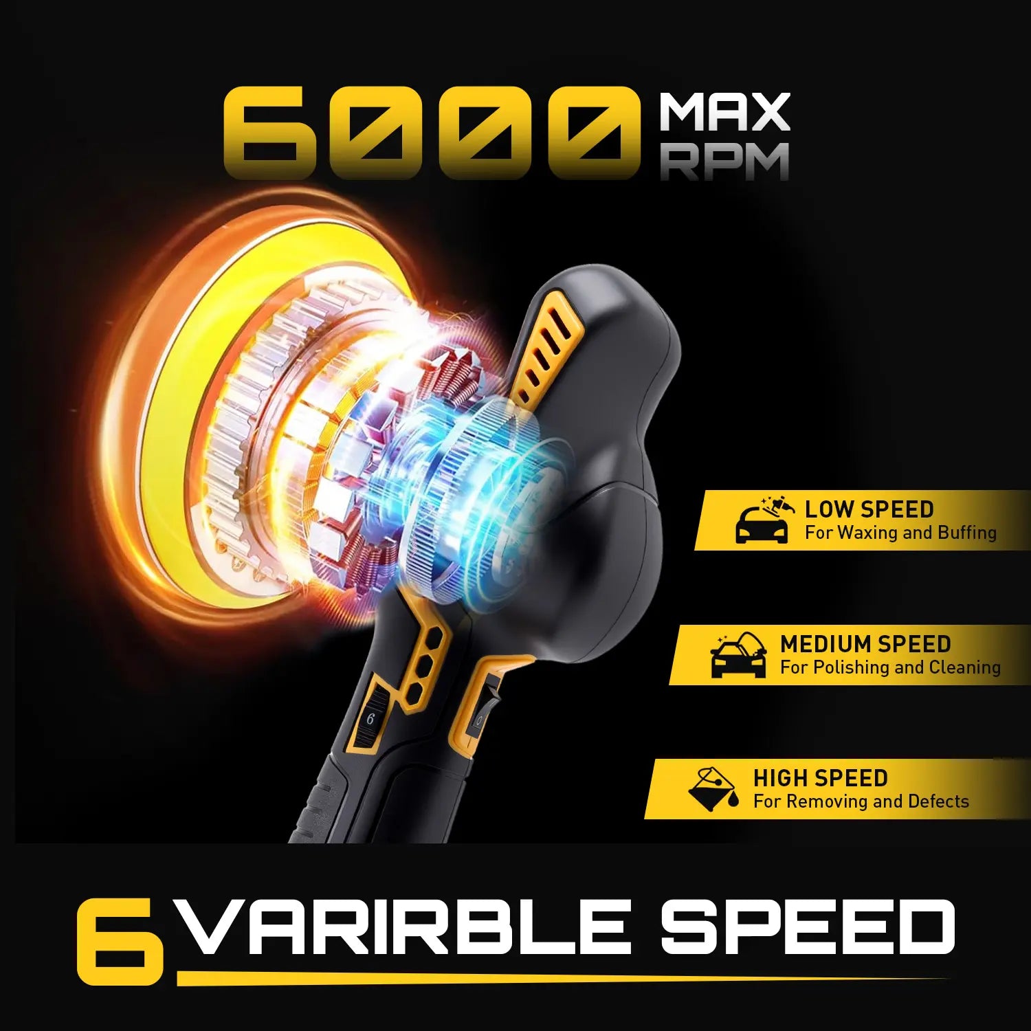 BALKONI 20V Cordless Car Buffer Polisher Kit 6 Speeds - Photo 2 yellow black industrial tools