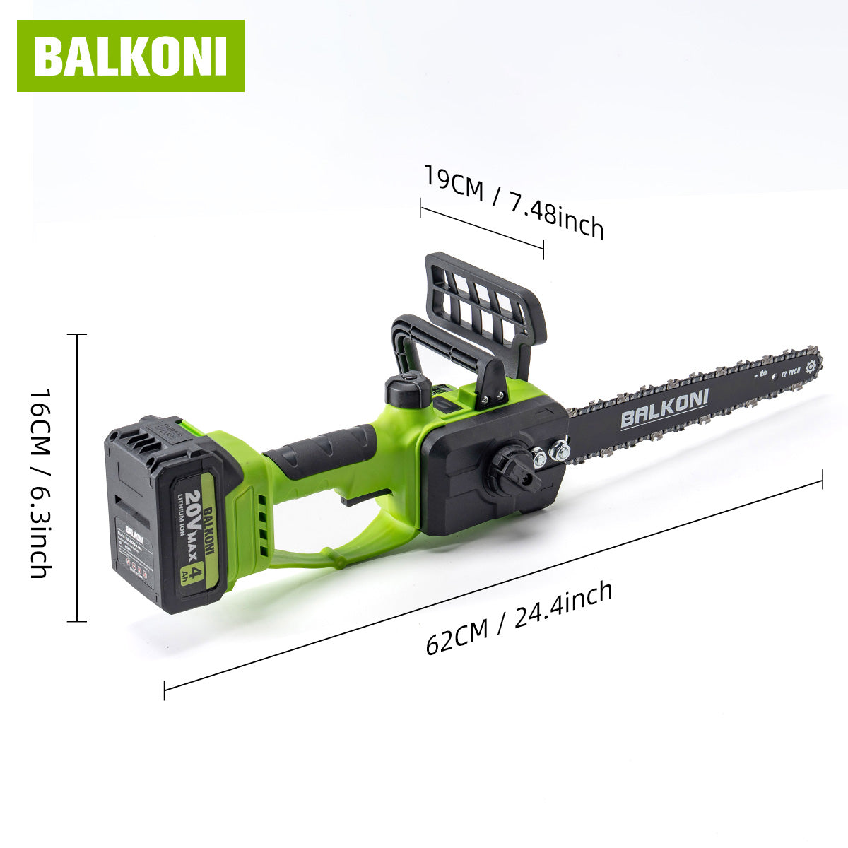 BALKONI 20V 12-Inch Brushless Cordless Chainsaw Kit - Photo 3 yellow black industrial tools