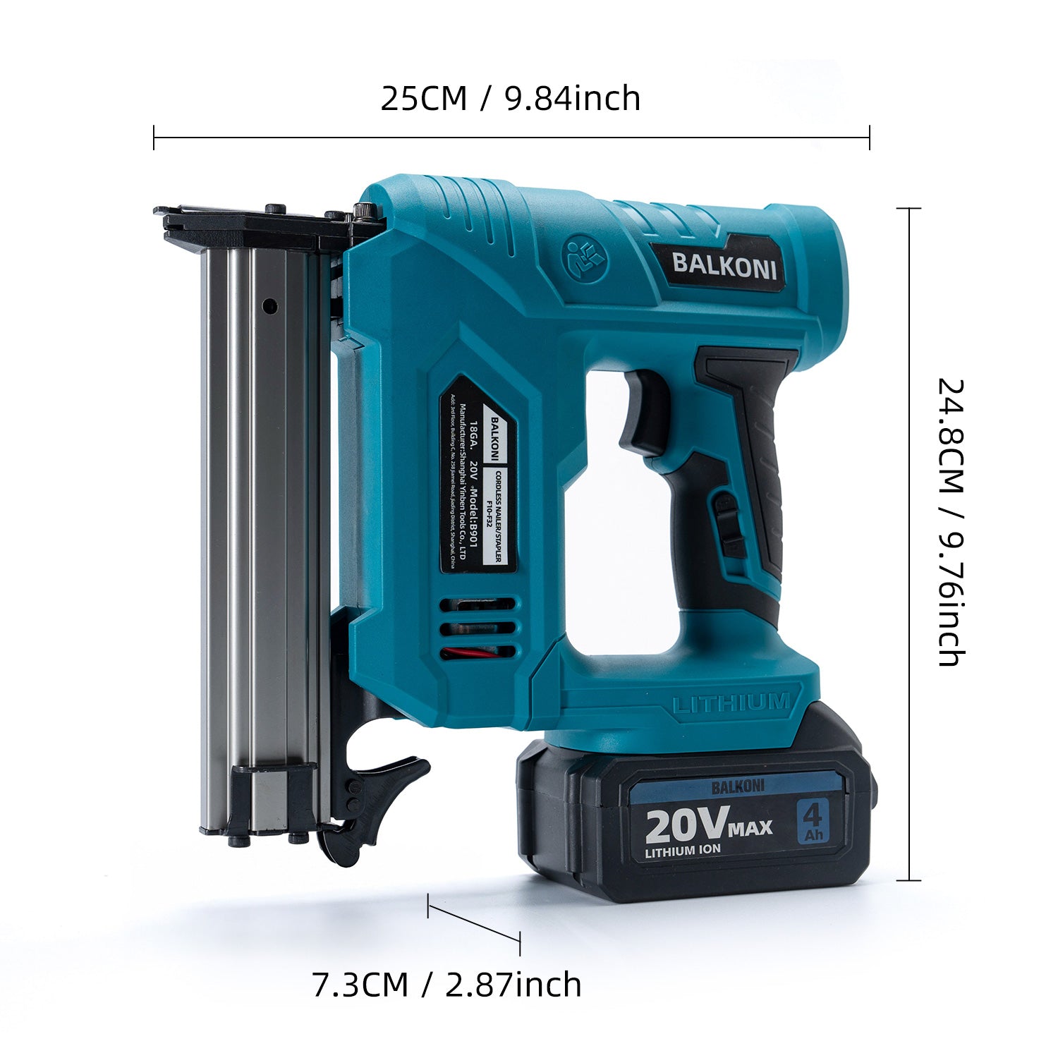 BALKONI 20V 18 Gauge Cordless Brad Nailer Kit F32 - Photo 3 yellow black industrial tools