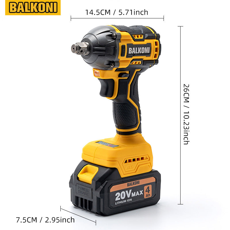 BALKONI 20V Cordless Electric Impact Wrench Kit 400Nm - Photo 2 yellow black industrial tools