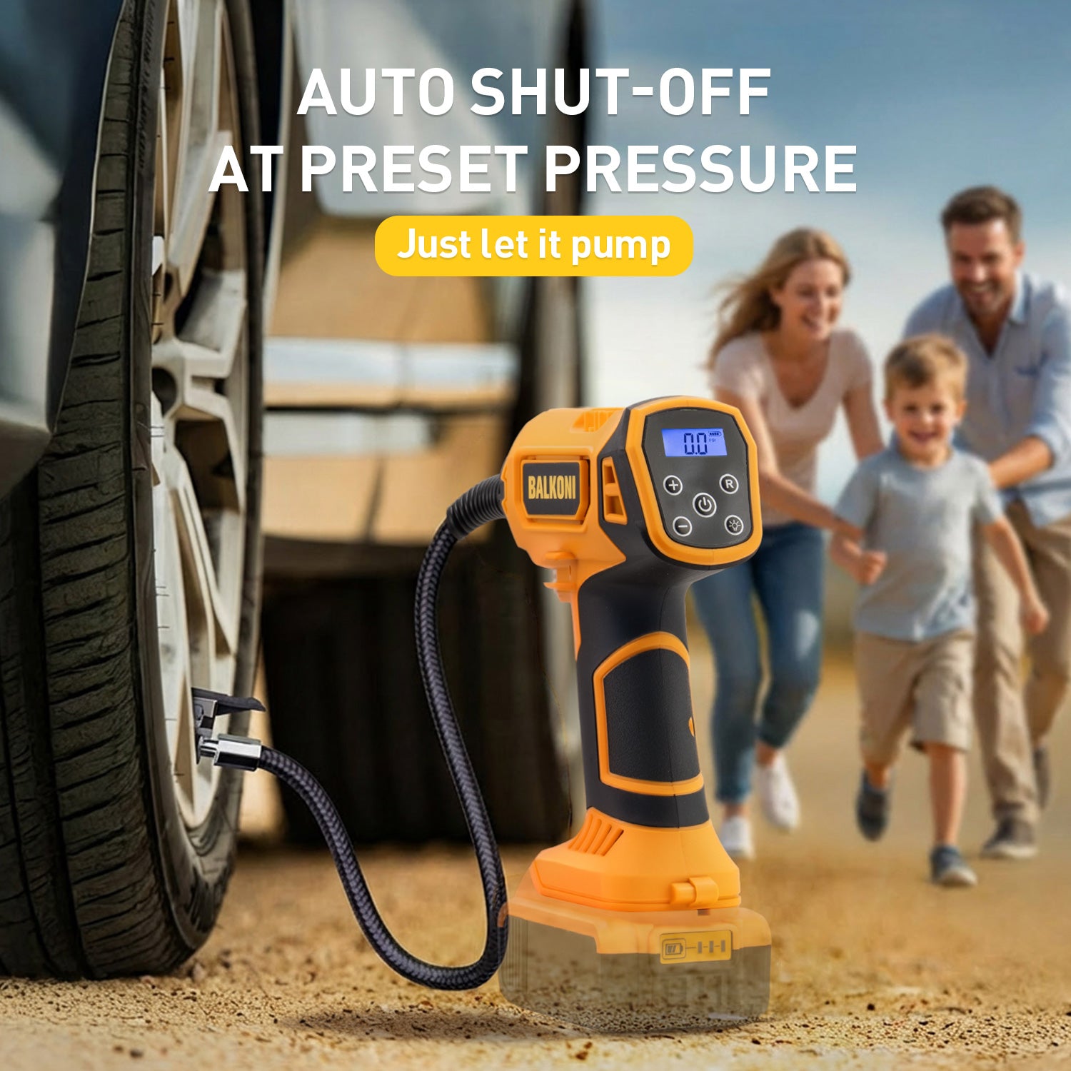 BALKONI 20V Cordless Tire Inflator Bare Tool DeWalt Compatible - Photo 6 yellow black industrial tools