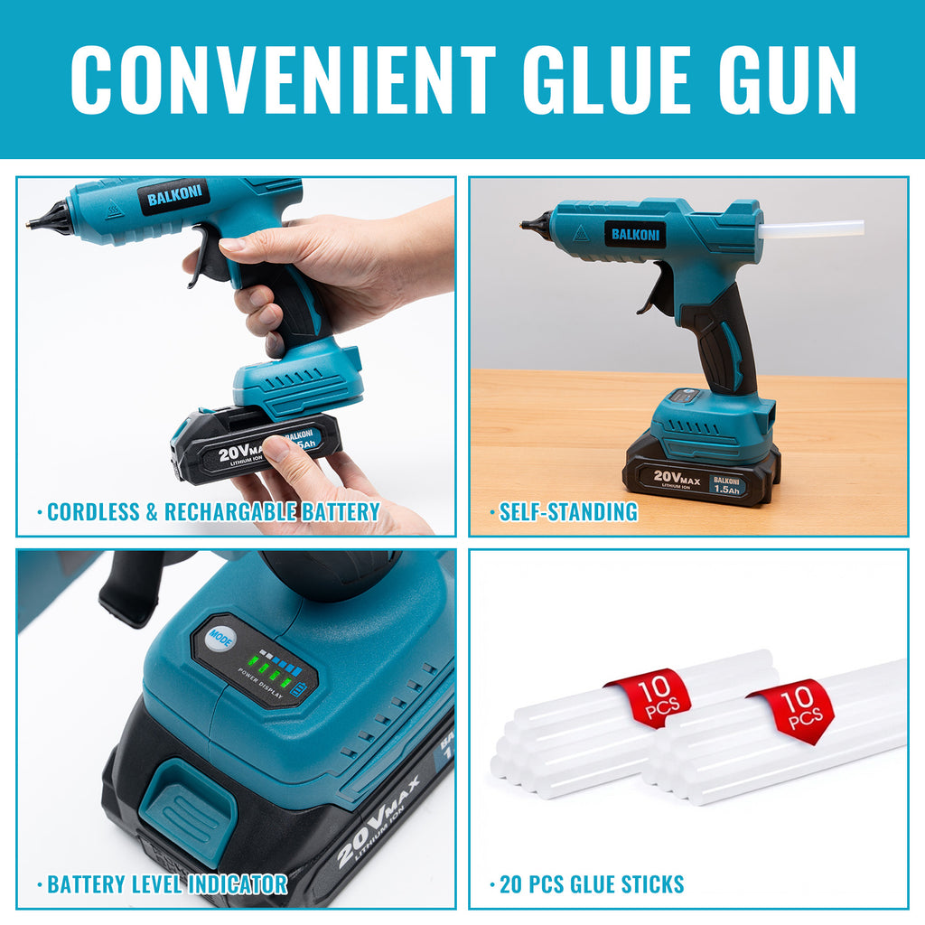 BALKONI 20V Cordless Hot Glue Gun Kit Fast Heating - Photo 3 yellow black industrial tools