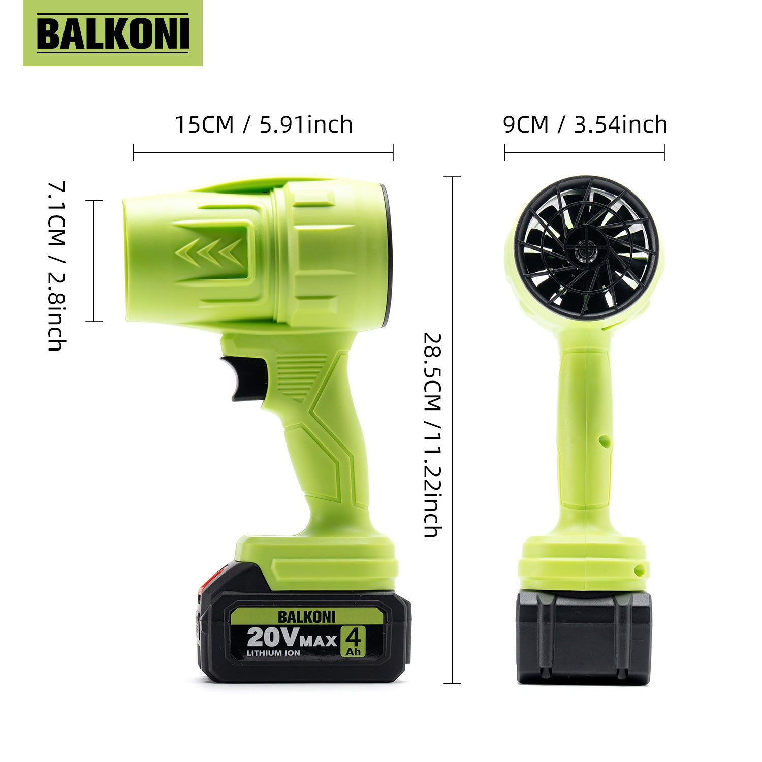 BALKONI 20V Turbo Jet Blower Kit 200MPH 765CFM - Photo 4 yellow black industrial tools