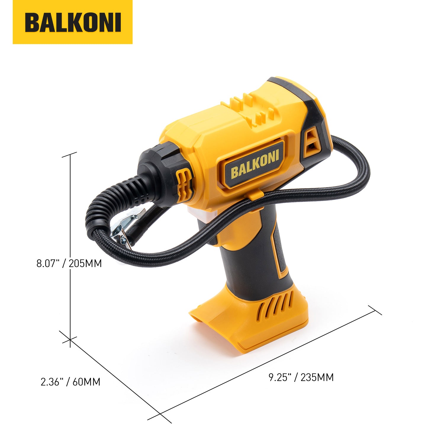BALKONI 20V Cordless Tire Inflator Bare Tool DeWalt Compatible - Photo 2 yellow black industrial tools