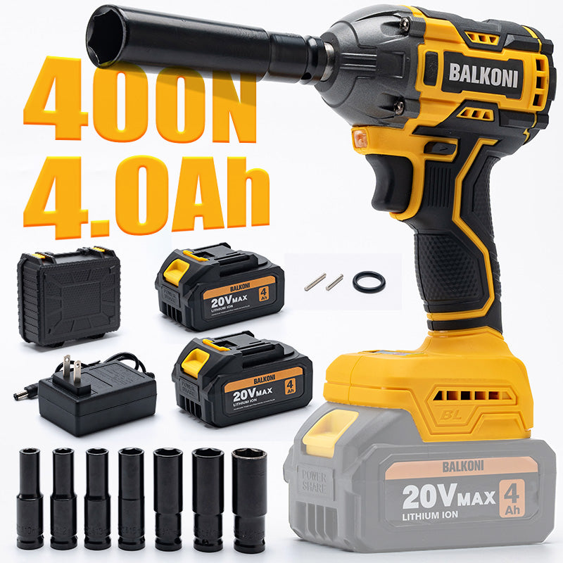 BALKONI 20V Cordless Electric Impact Wrench Kit 400Nm - Photo 1 yellow black industrial tools