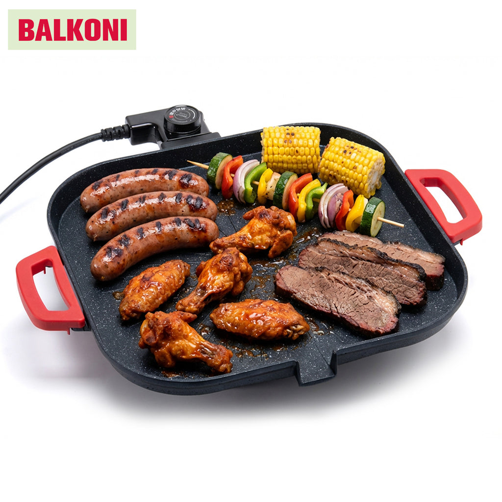 BALKONI 12-inch Smokeless Electric Grill Pan Non-Stick BBQ Pan - Photo 3 yellow black industrial tools