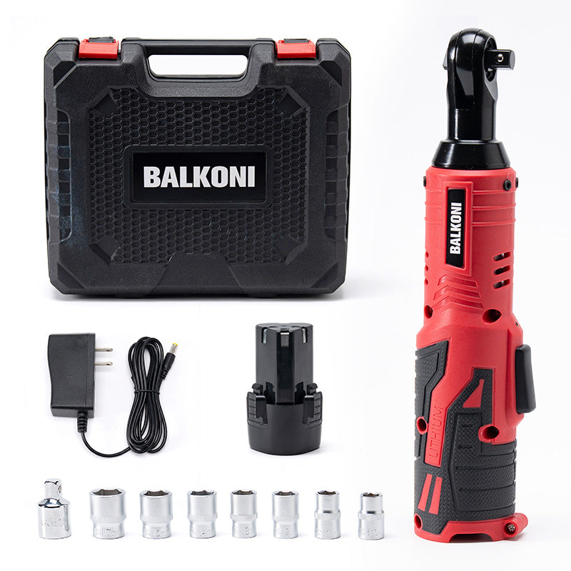 BALKONI 16.8V Cordless Electric Ratchet Wrench Kit 3/8 Drive - Photo 4 yellow black industrial tools