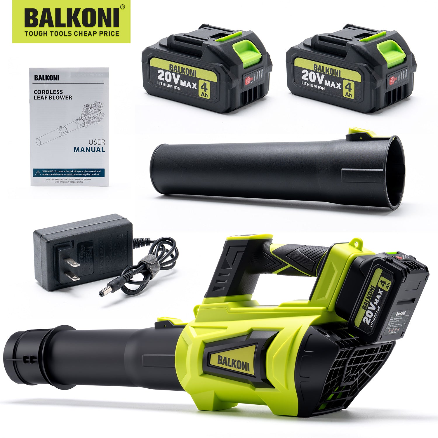 BALKONI 20V Brushless Cordless Leaf Blower Kit 800CFM - Photo 1 yellow black industrial tools