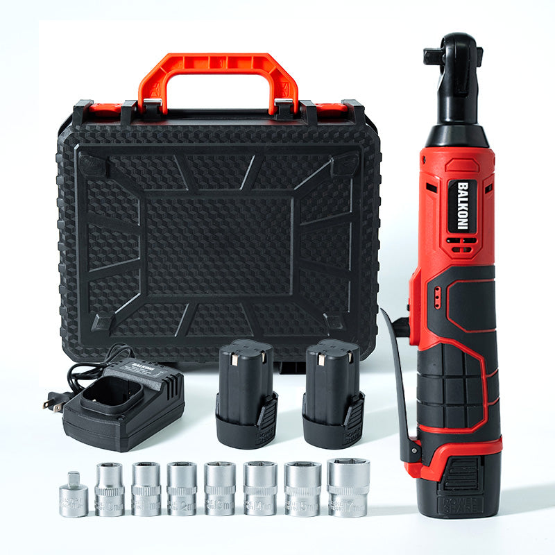 BALKONI 16.8V Cordless Electric Ratchet Wrench Kit 3/8 Drive - Photo 3 yellow black industrial tools