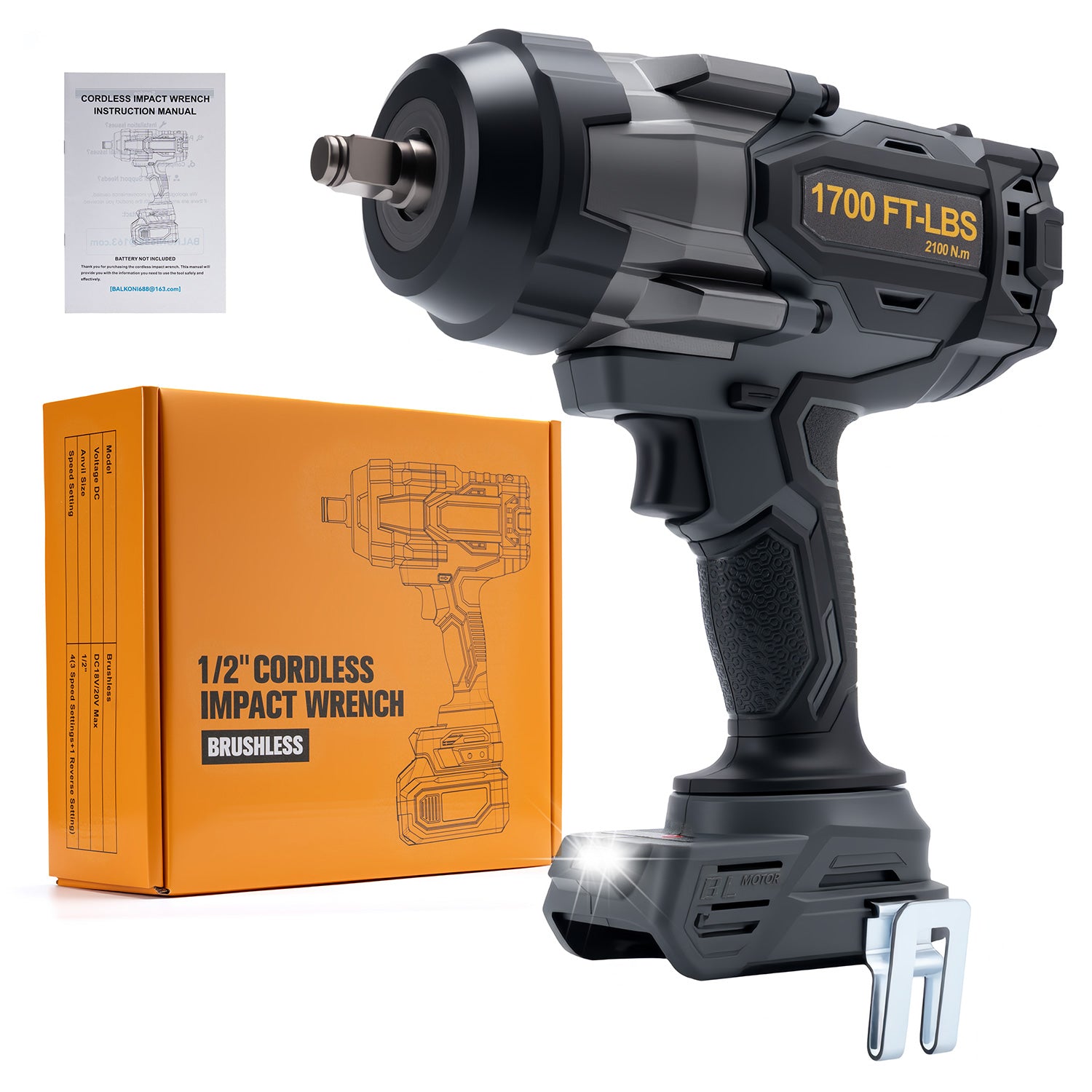 BALKONI 20V High-Torque Cordless Impact Wrench Bare Tool DeWalt Compatible - Photo 10 yellow black industrial tools