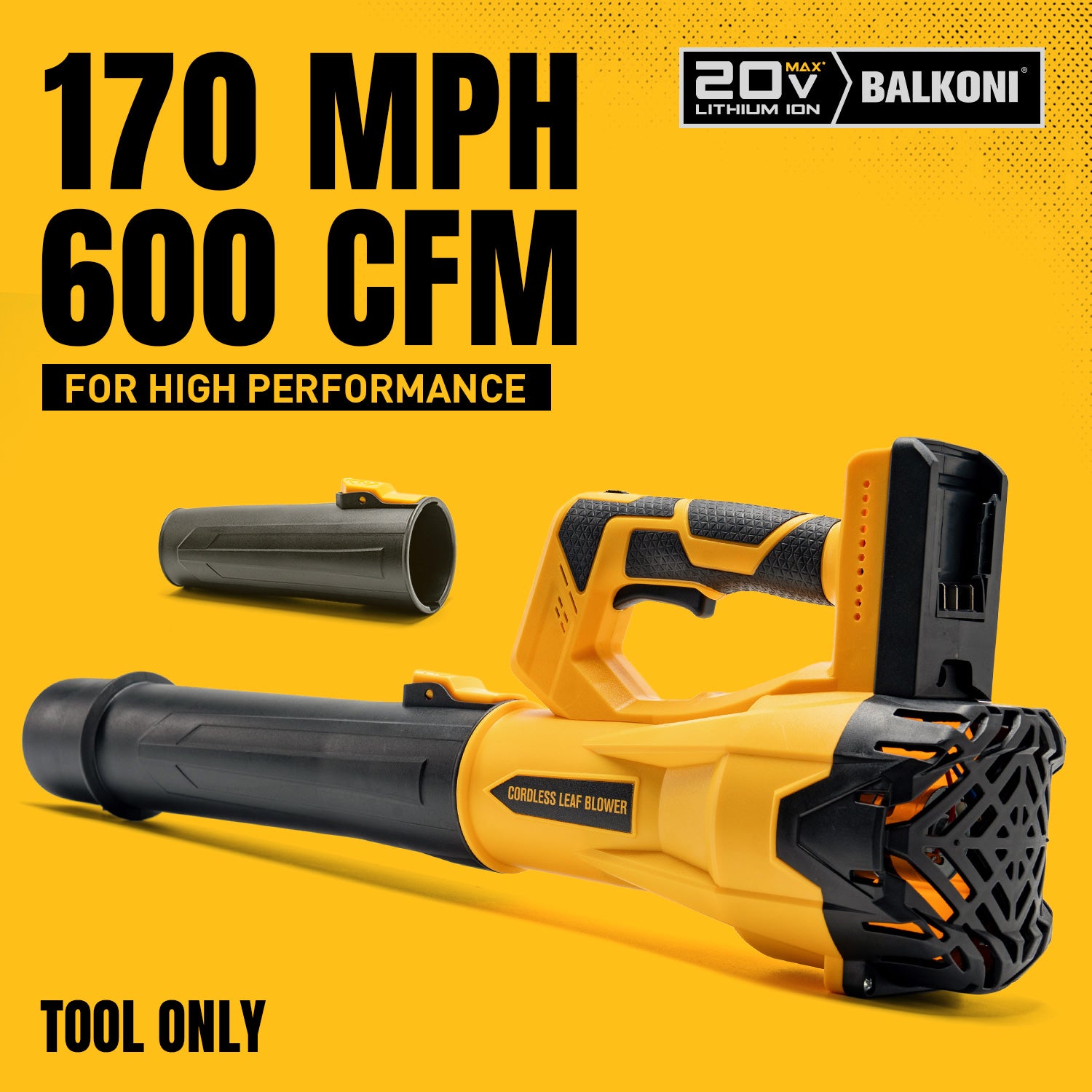 BALKONI 20V Cordless Leaf Blower Bare Tool DeWalt Max Compatible - Photo 1 yellow black industrial tools