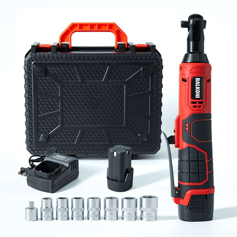 BALKONI 16.8V Cordless Electric Ratchet Wrench Kit 3/8 Drive - Photo 6 yellow black industrial tools