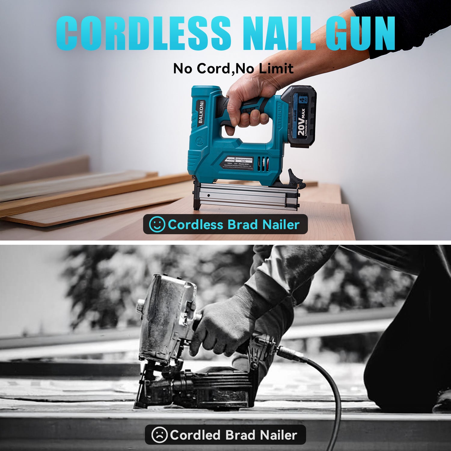 BALKONI 20V 18 Gauge Cordless Brad Nailer Kit F32 - Photo 4 yellow black industrial tools