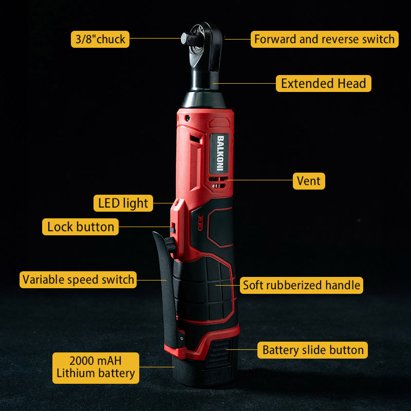 BALKONI 16.8V Cordless Electric Ratchet Wrench Kit 3/8 Drive - Photo 7 yellow black industrial tools
