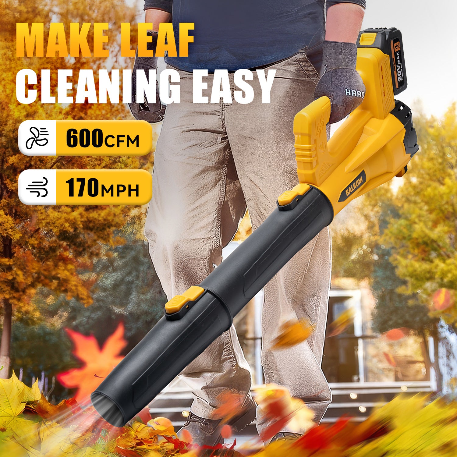 BALKONI 20V Cordless Handheld Leaf Blower Kit 170MPH - Photo 2 yellow black industrial tools