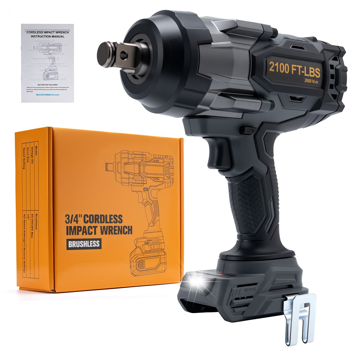 BALKONI 20V High-Torque Cordless Impact Wrench Bare Tool DeWalt Compatible - Photo 11 yellow black industrial tools