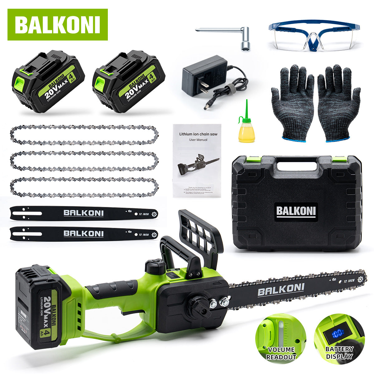 BALKONI 20V 12-Inch Brushless Cordless Chainsaw Kit - Photo 1 yellow black industrial tools
