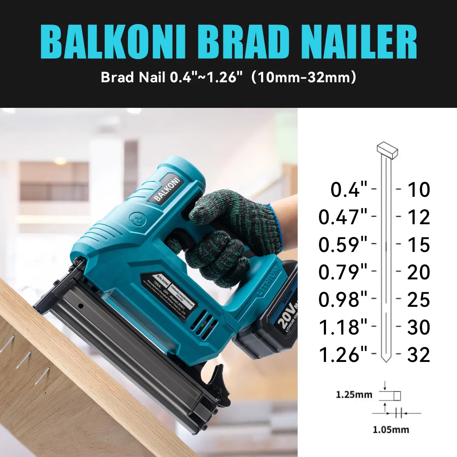 BALKONI 20V 18 Gauge Cordless Brad Nailer Kit F32 - Photo 2 yellow black industrial tools