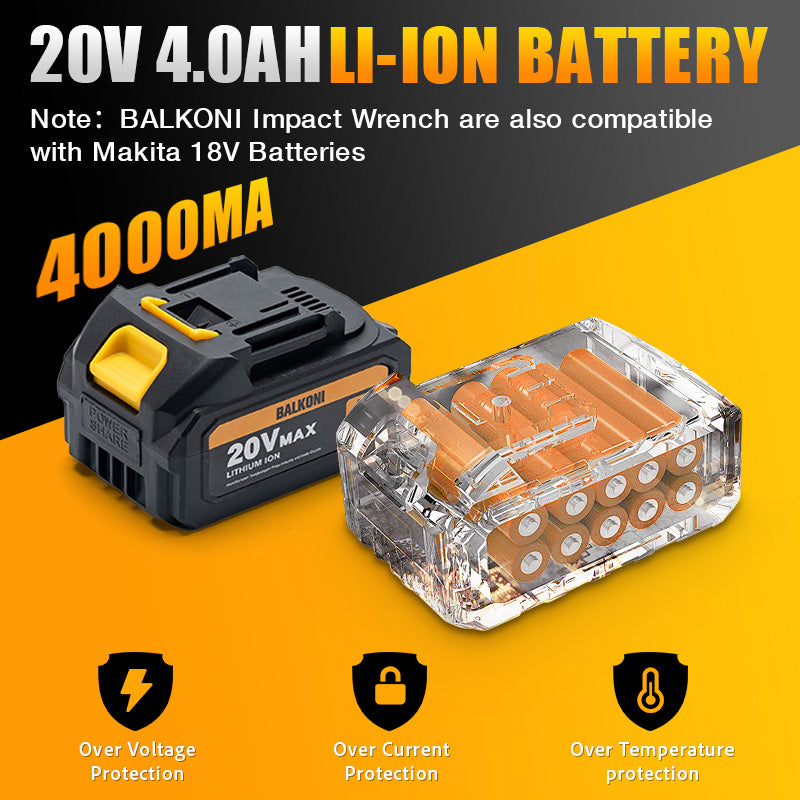 BALKONI 20V Cordless Electric Impact Wrench Kit 400Nm - Photo 4 yellow black industrial tools