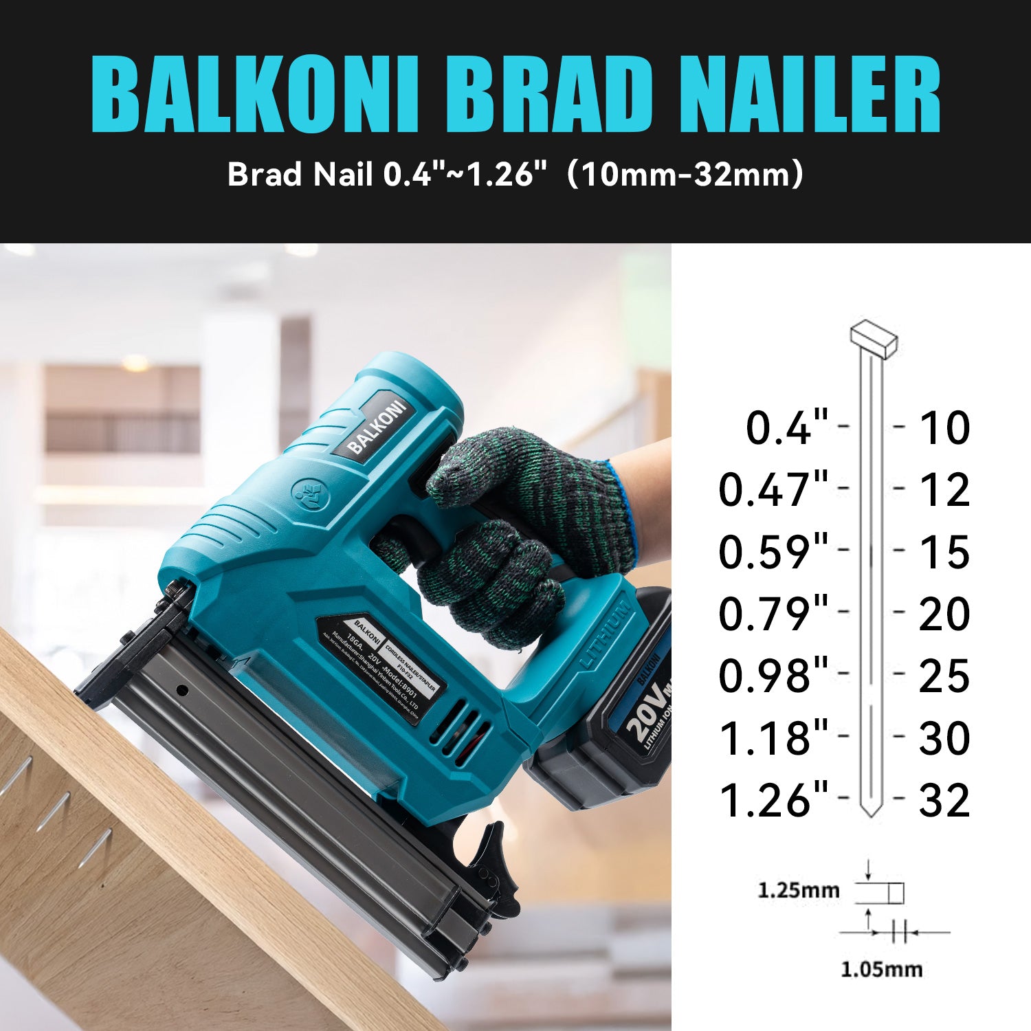 BALKONI 20V 18 Gauge Cordless Brad Nailer Kit F32 - Photo 5 yellow black industrial tools