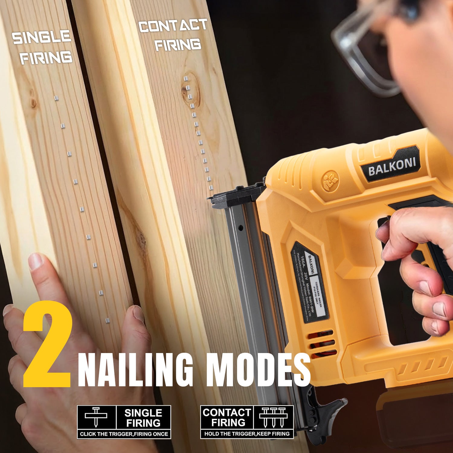 BALKONI 20V 18 Gauge Cordless Brad Nailer Bare Tool DeWalt Compatible - Photo 7 yellow black industrial tools