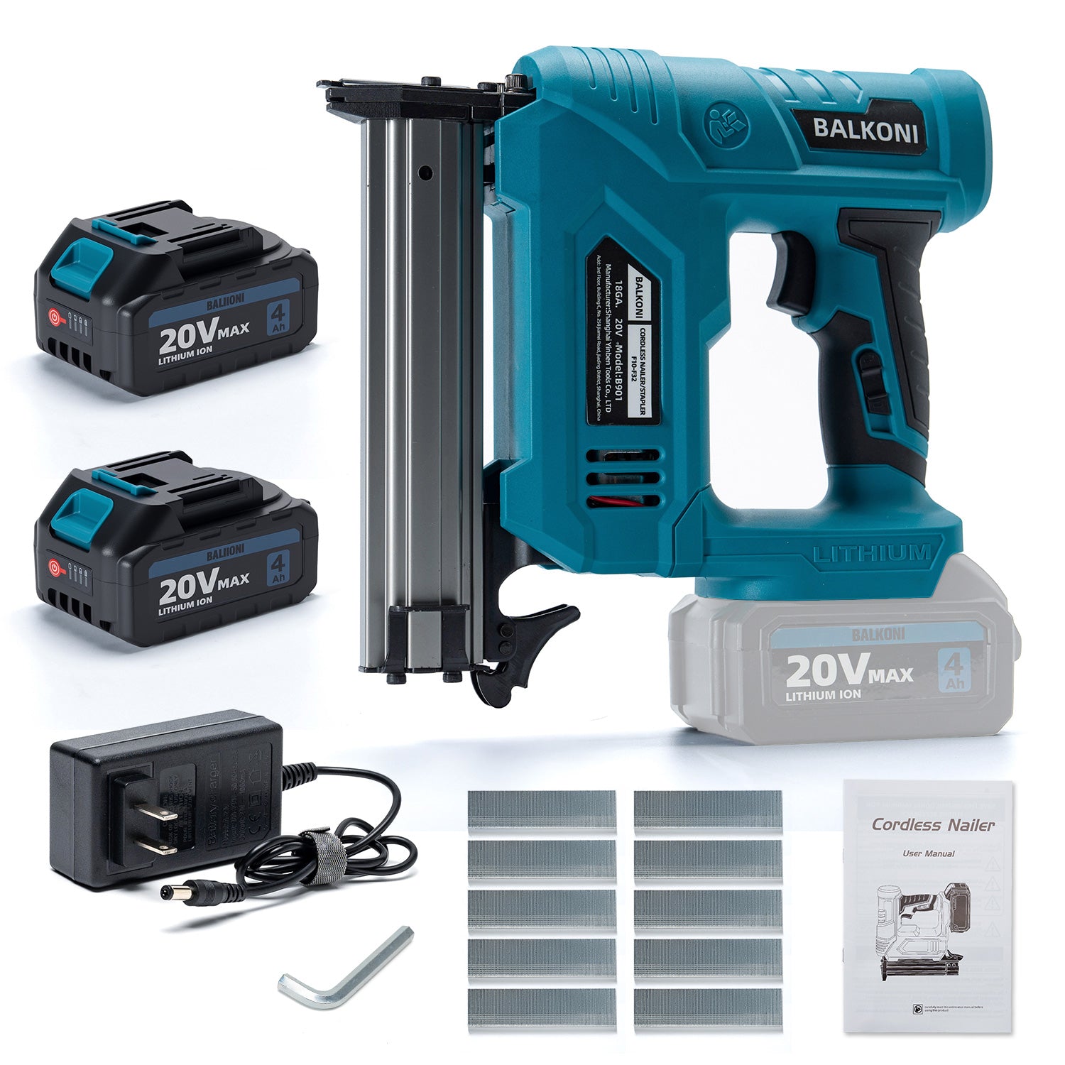 BALKONI 20V 18 Gauge Cordless Brad Nailer Kit F32 - Photo 13 yellow black industrial tools