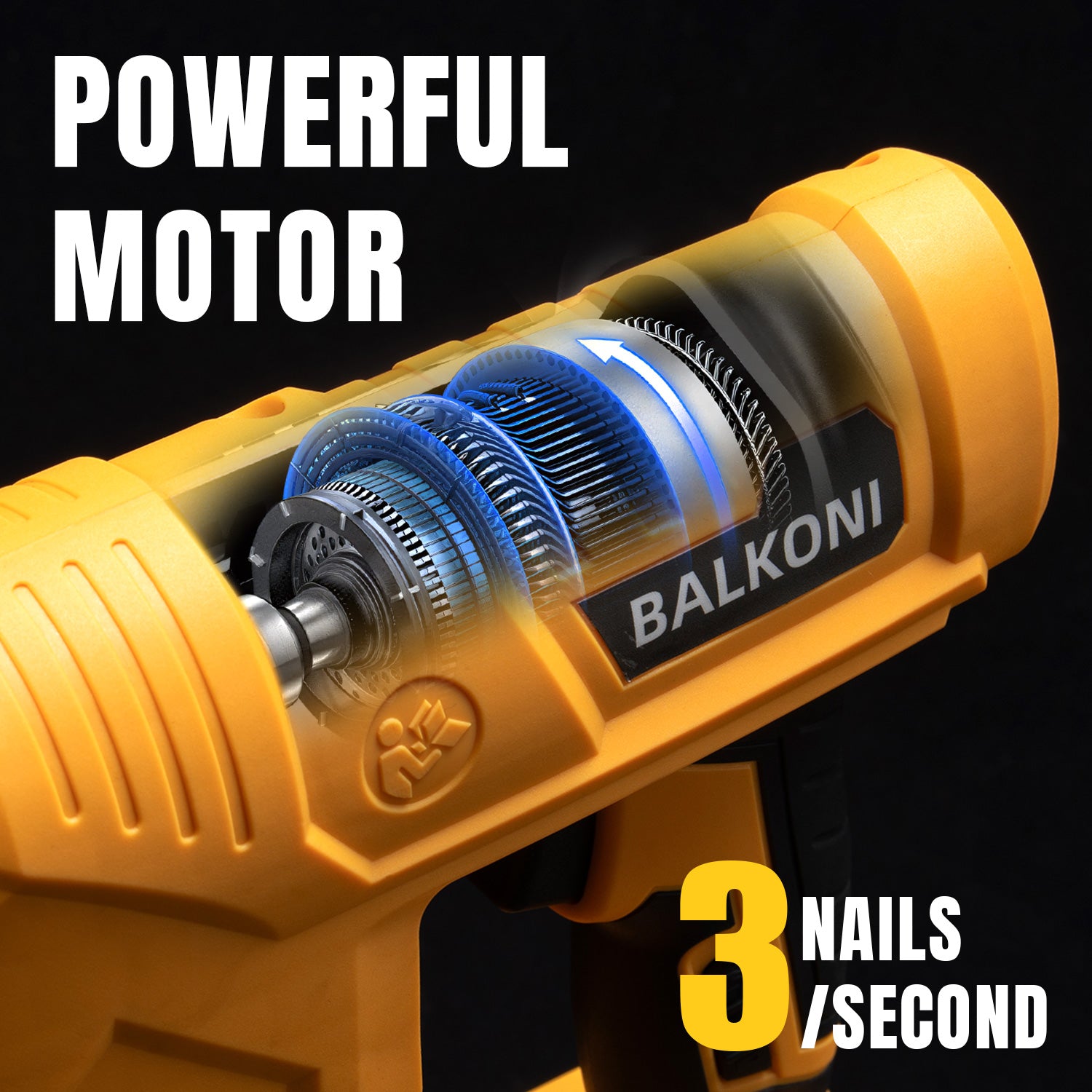 BALKONI 20V 18 Gauge Cordless Brad Nailer Bare Tool DeWalt Compatible - Photo 4 yellow black industrial tools