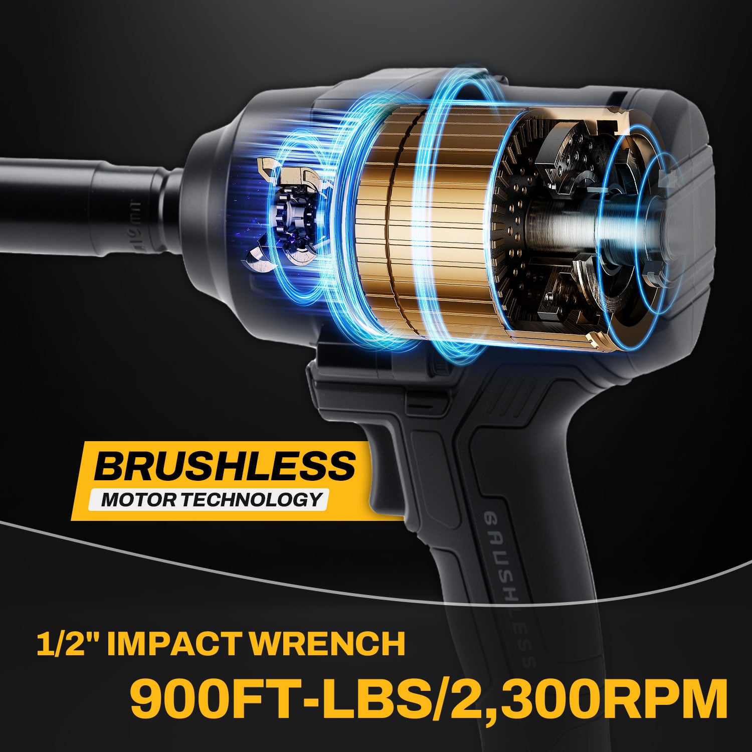 BALKONI 20V Cordless Impact Wrench Bare Tool DeWalt Compatible - Photo 5 yellow black industrial tools