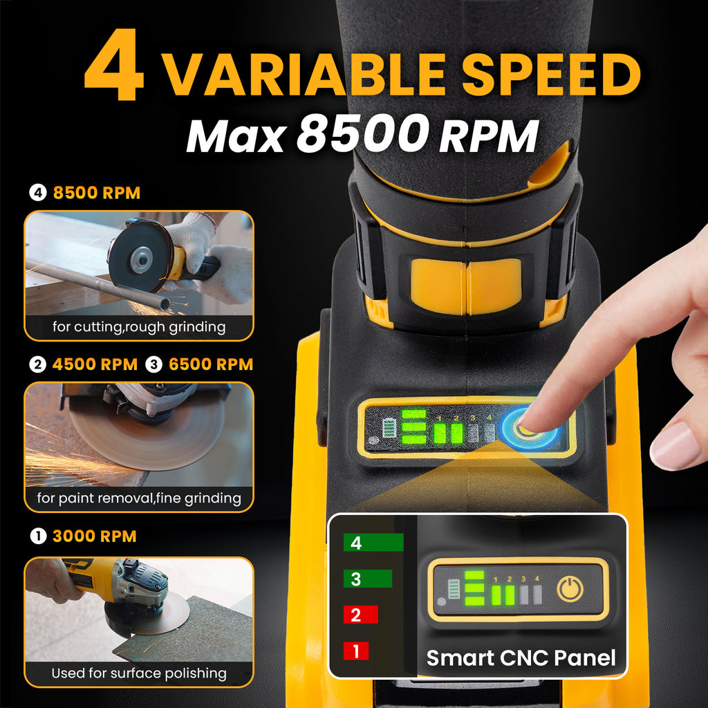BALKONI 20V Brushless Cordless Angle Grinder Bare Tool DeWalt Compatible - Photo 3 yellow black industrial tools