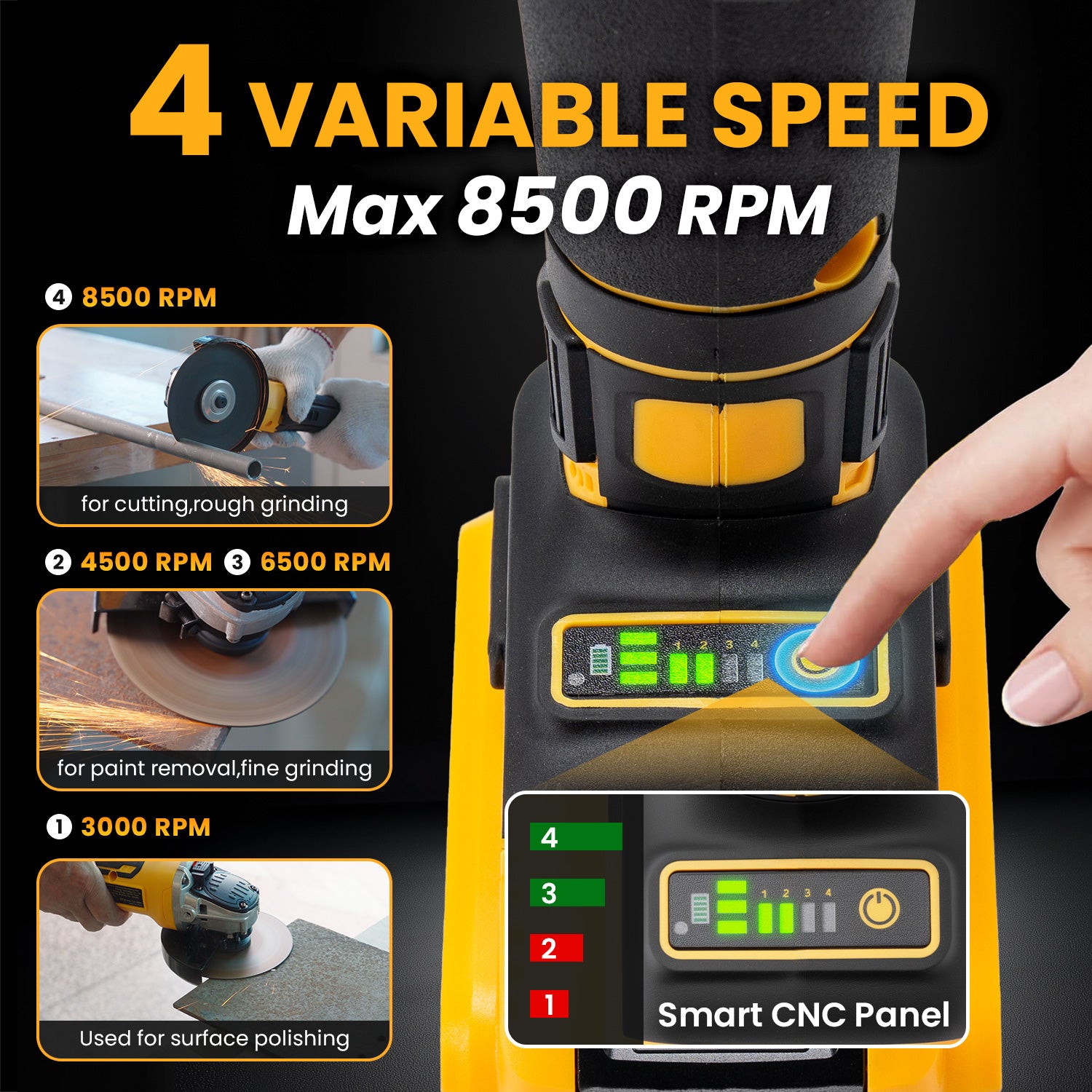 BALKONI 20V Brushless Cordless Angle Grinder Bare Tool DeWalt Compatible - Photo 3 yellow black industrial tools