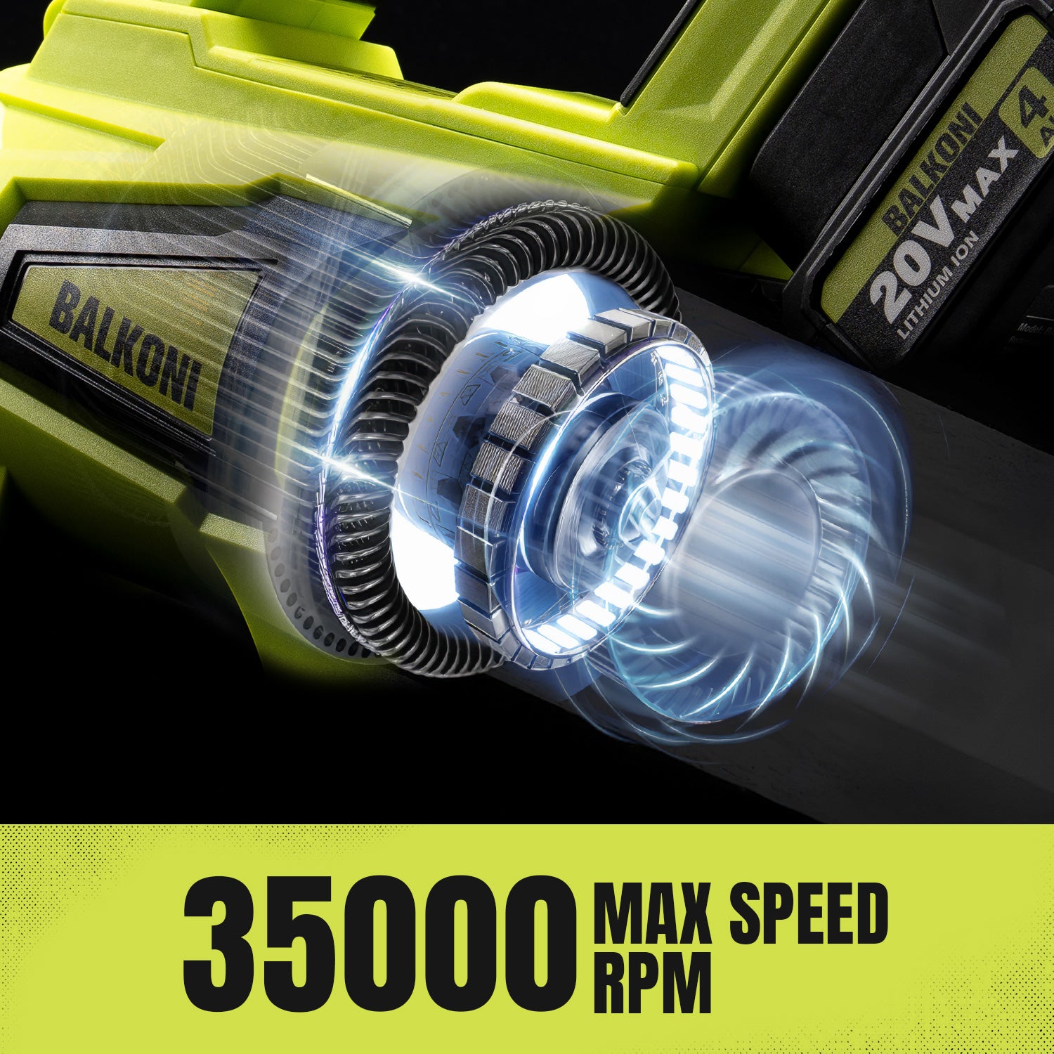 BALKONI 20V Brushless Cordless Leaf Blower Kit 800CFM - Photo 5 yellow black industrial tools