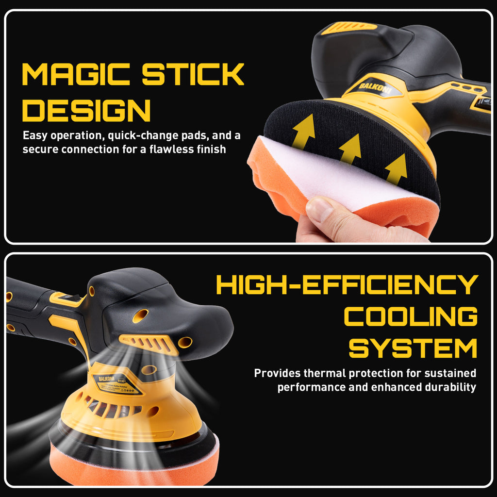 BALKONI 20V Cordless Car Buffer Polisher Kit 6 Speeds - Photo 7 yellow black industrial tools