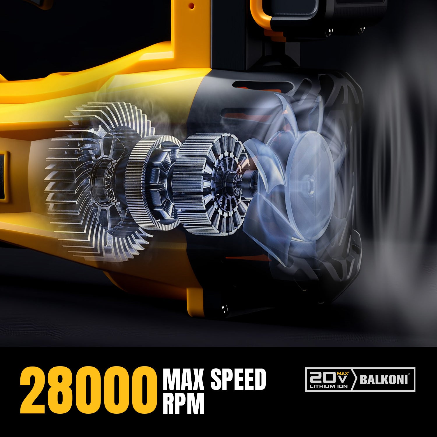 BALKONI 20V Cordless Leaf Blower Bare Tool DeWalt Max Compatible - Photo 5 yellow black industrial tools