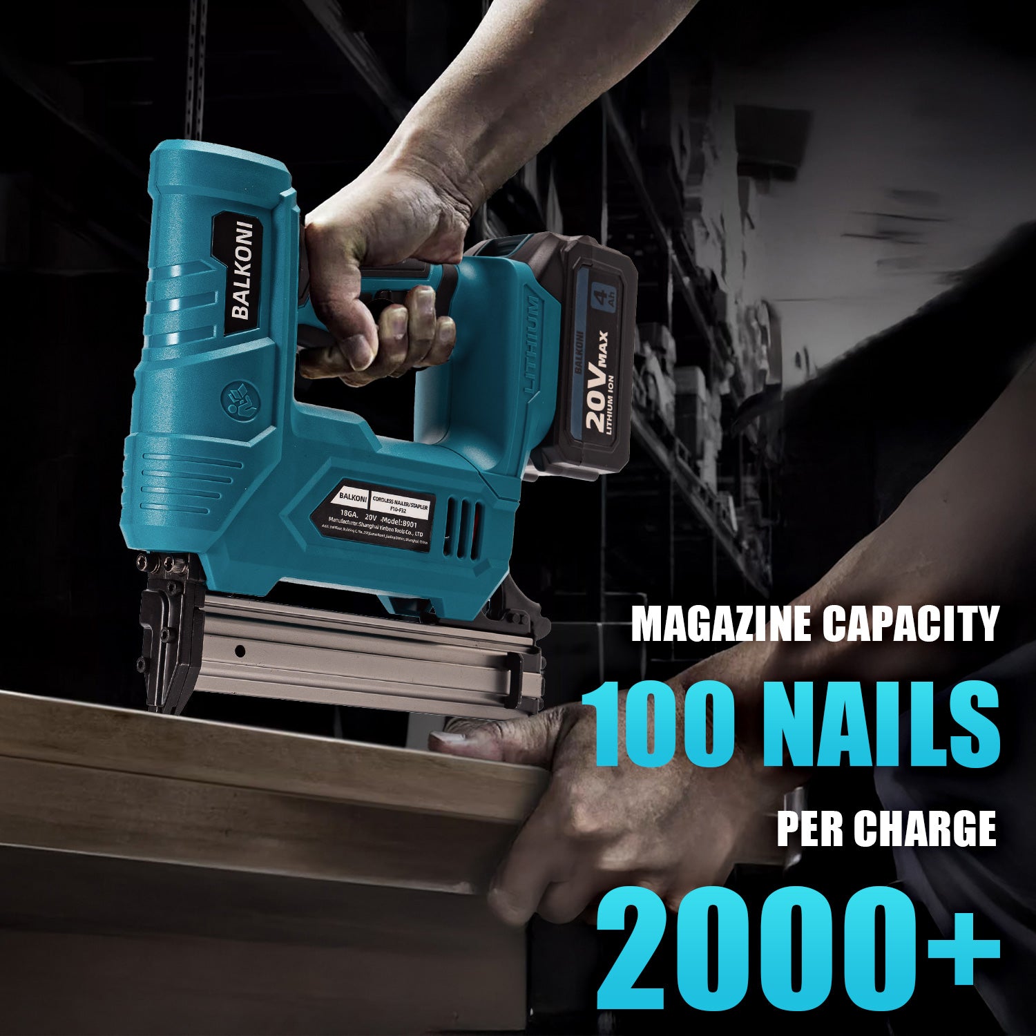BALKONI 20V 18 Gauge Cordless Brad Nailer Kit F32 - Photo 7 yellow black industrial tools