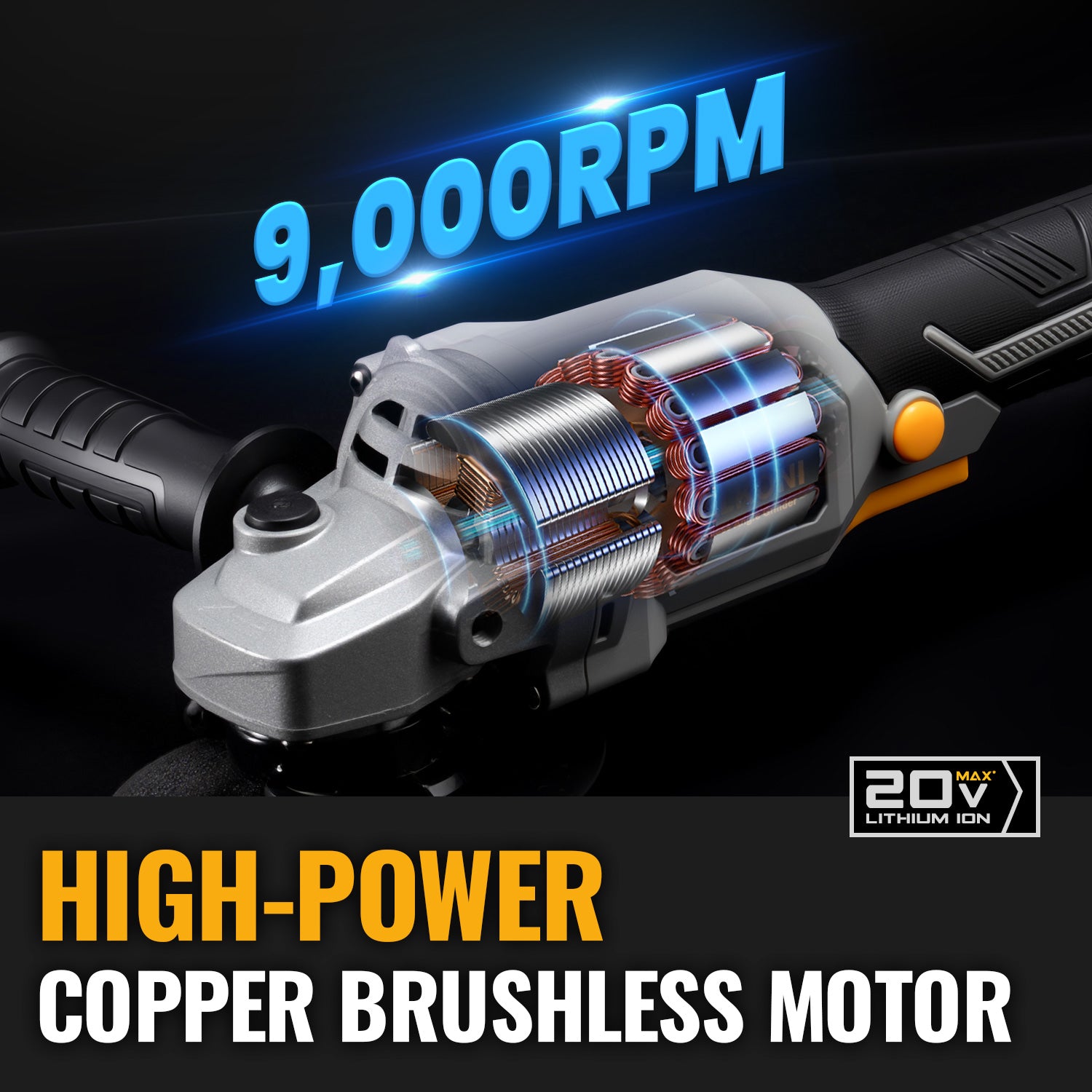 BALKONI 20V Brushless Angle Grinder Set 9000 RPM Kit - Photo 2 yellow black industrial tools
