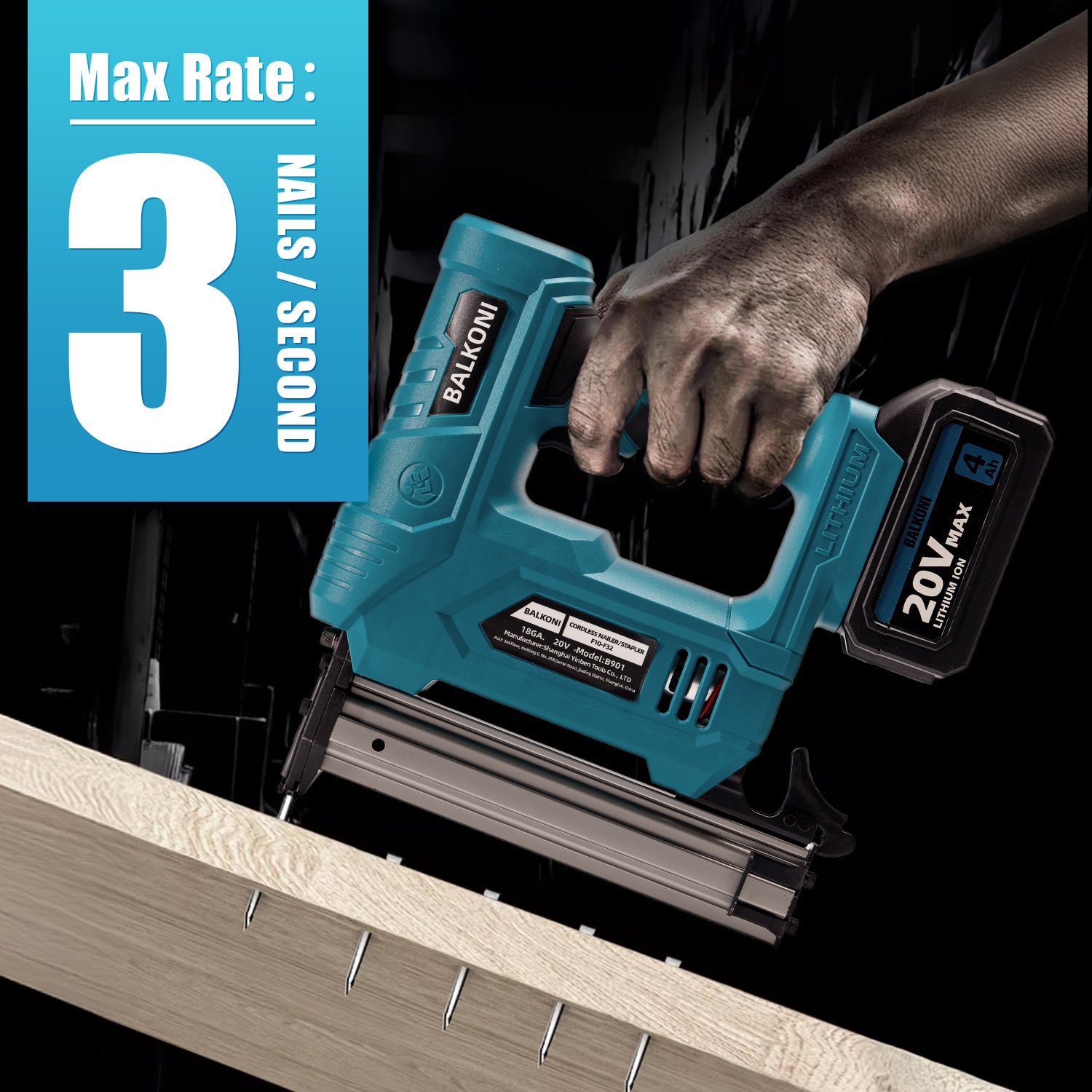 BALKONI 20V 18 Gauge Cordless Brad Nailer Kit F32 - Photo 8 yellow black industrial tools