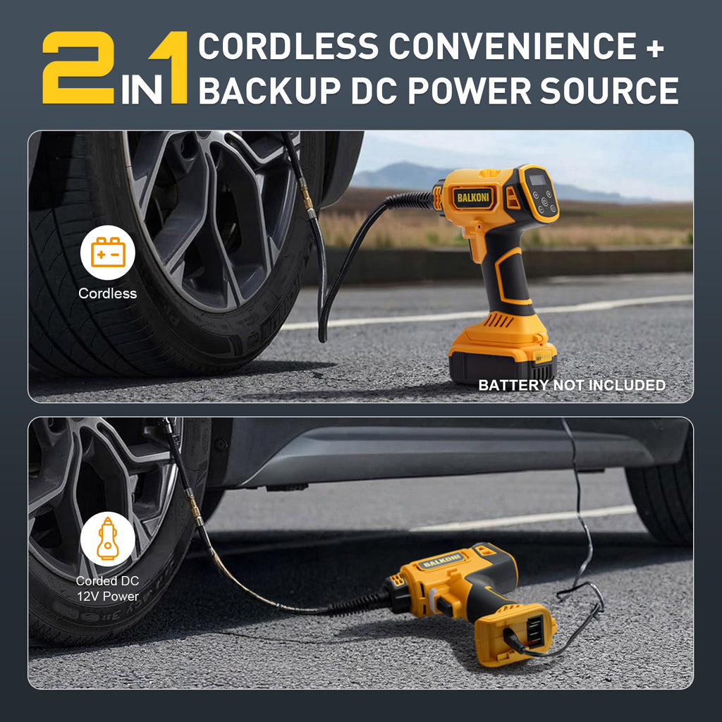 BALKONI 20V Cordless Tire Inflator Bare Tool DeWalt Compatible - Photo 10 yellow black industrial tools