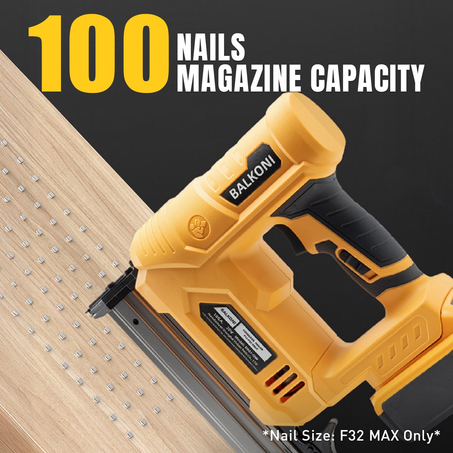BALKONI 20V 18 Gauge Cordless Brad Nailer Bare Tool DeWalt Compatible - Photo 6 yellow black industrial tools