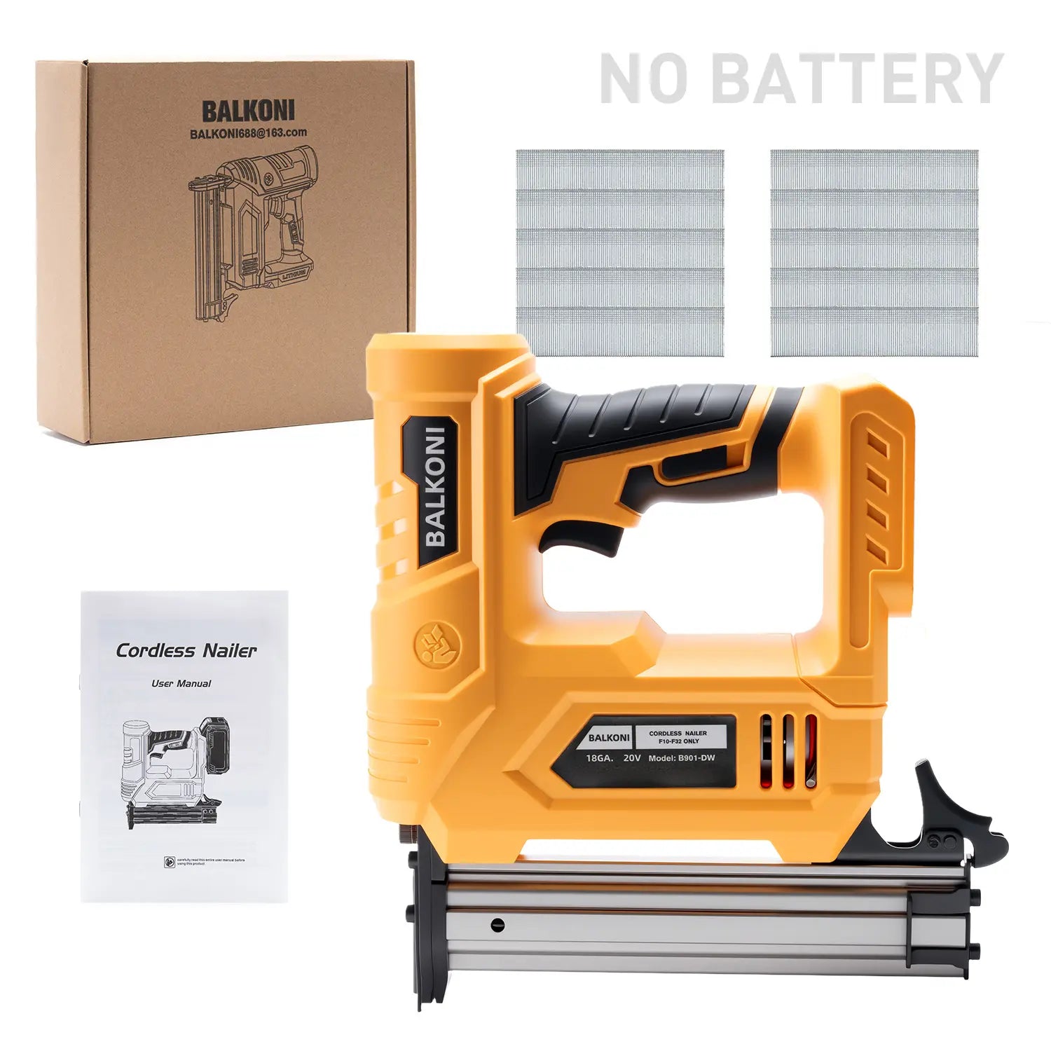 BALKONI 20V 18 Gauge Cordless Brad Nailer Bare Tool DeWalt Compatible - Photo 2 yellow black industrial tools