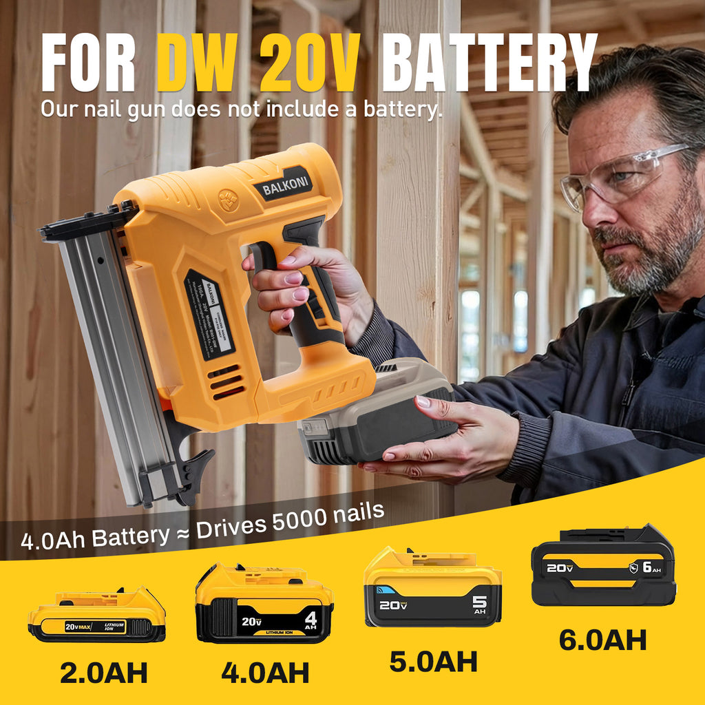 BALKONI 20V 18 Gauge Cordless Brad Nailer Bare Tool DeWalt Compatible - Photo 8 yellow black industrial tools