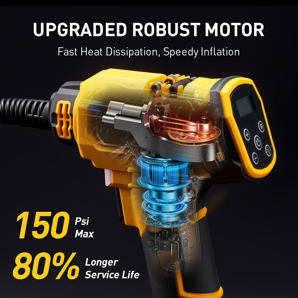 BALKONI 20V Cordless Tire Inflator Bare Tool DeWalt Compatible - Photo 8 yellow black industrial tools