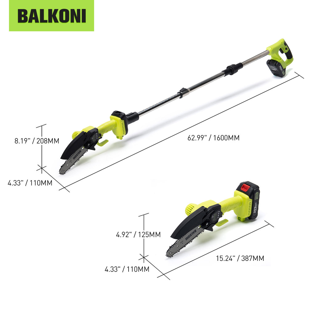 BALKONI 2-in-1 Cordless Pole Saw & Mini Chainsaw Combo Telescopic - Photo 8 yellow black industrial tools