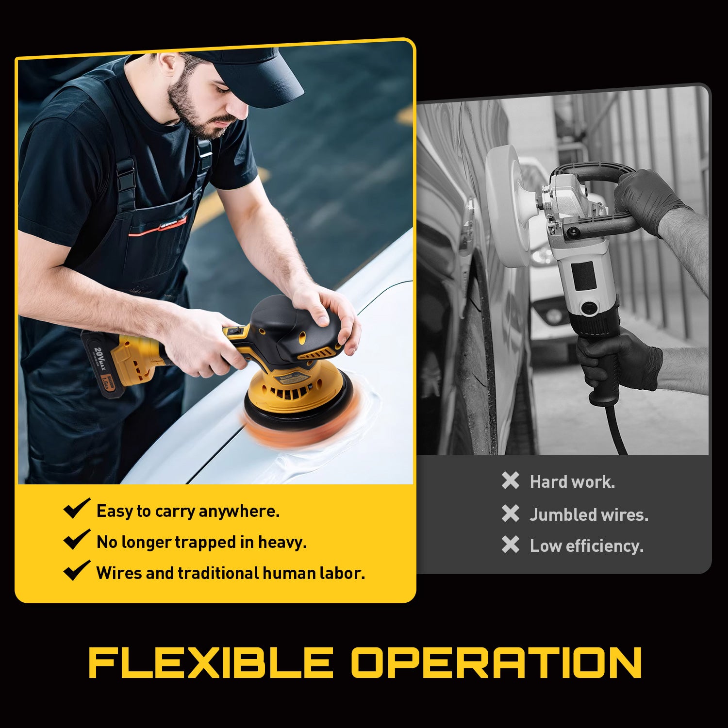 BALKONI 20V Cordless Car Buffer Polisher Kit 6 Speeds - Photo 4 yellow black industrial tools