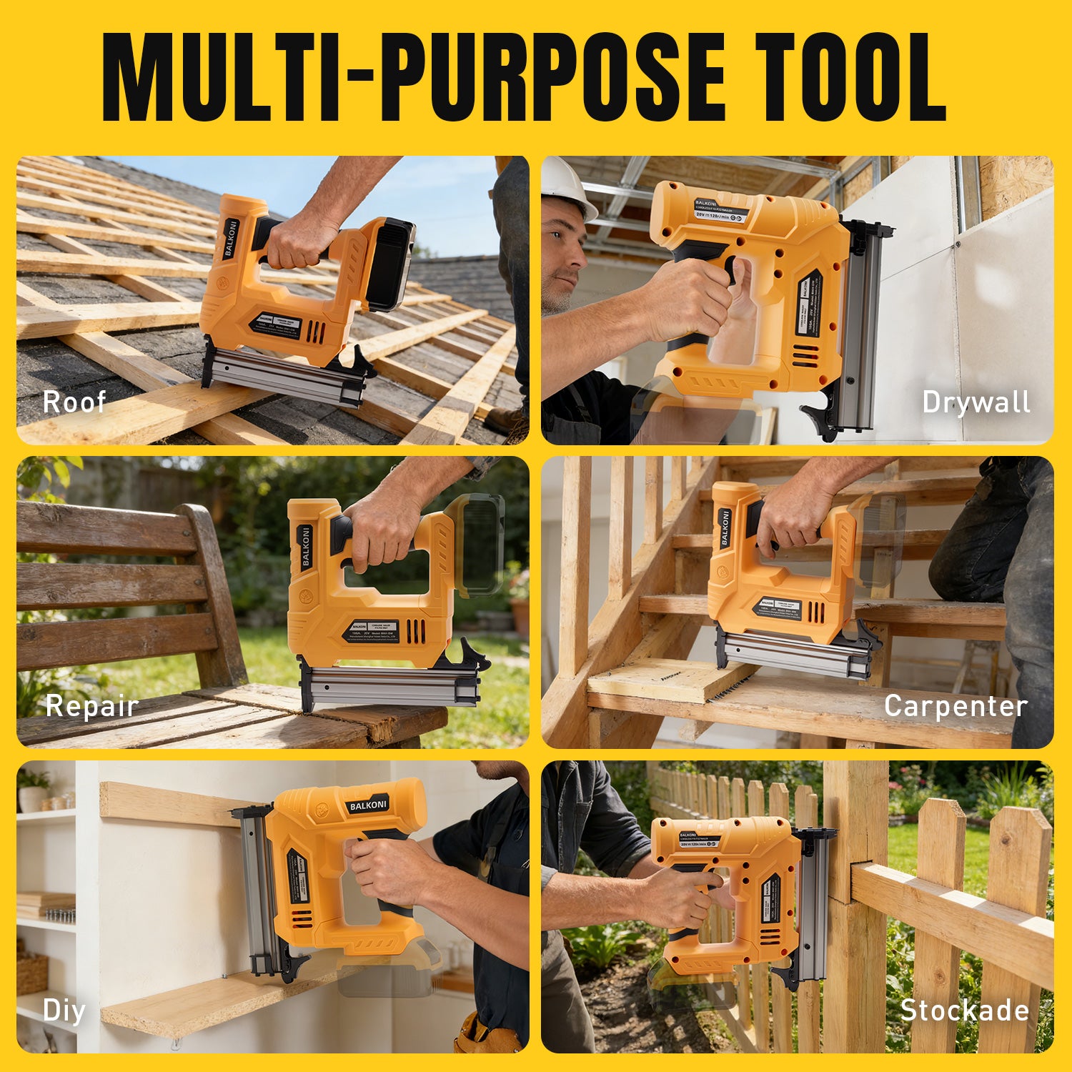BALKONI 20V 18 Gauge Cordless Brad Nailer Bare Tool DeWalt Compatible - Photo 3 yellow black industrial tools