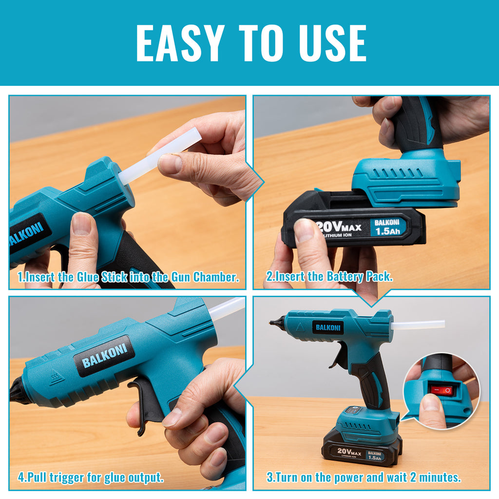 BALKONI 20V Cordless Hot Glue Gun Kit Fast Heating - Photo 9 yellow black industrial tools