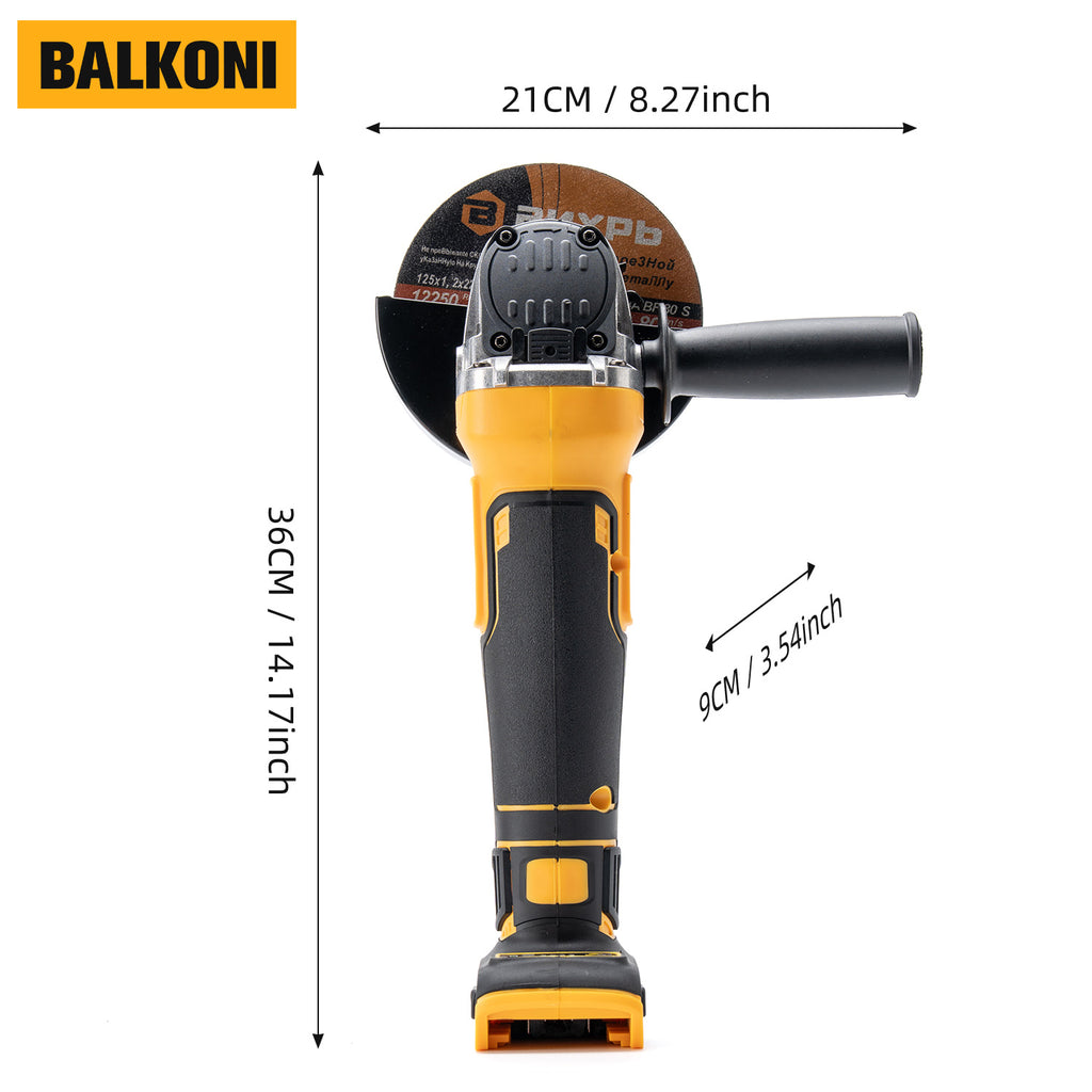 BALKONI 20V Brushless Cordless Angle Grinder Bare Tool DeWalt Compatible - Photo 8 yellow black industrial tools