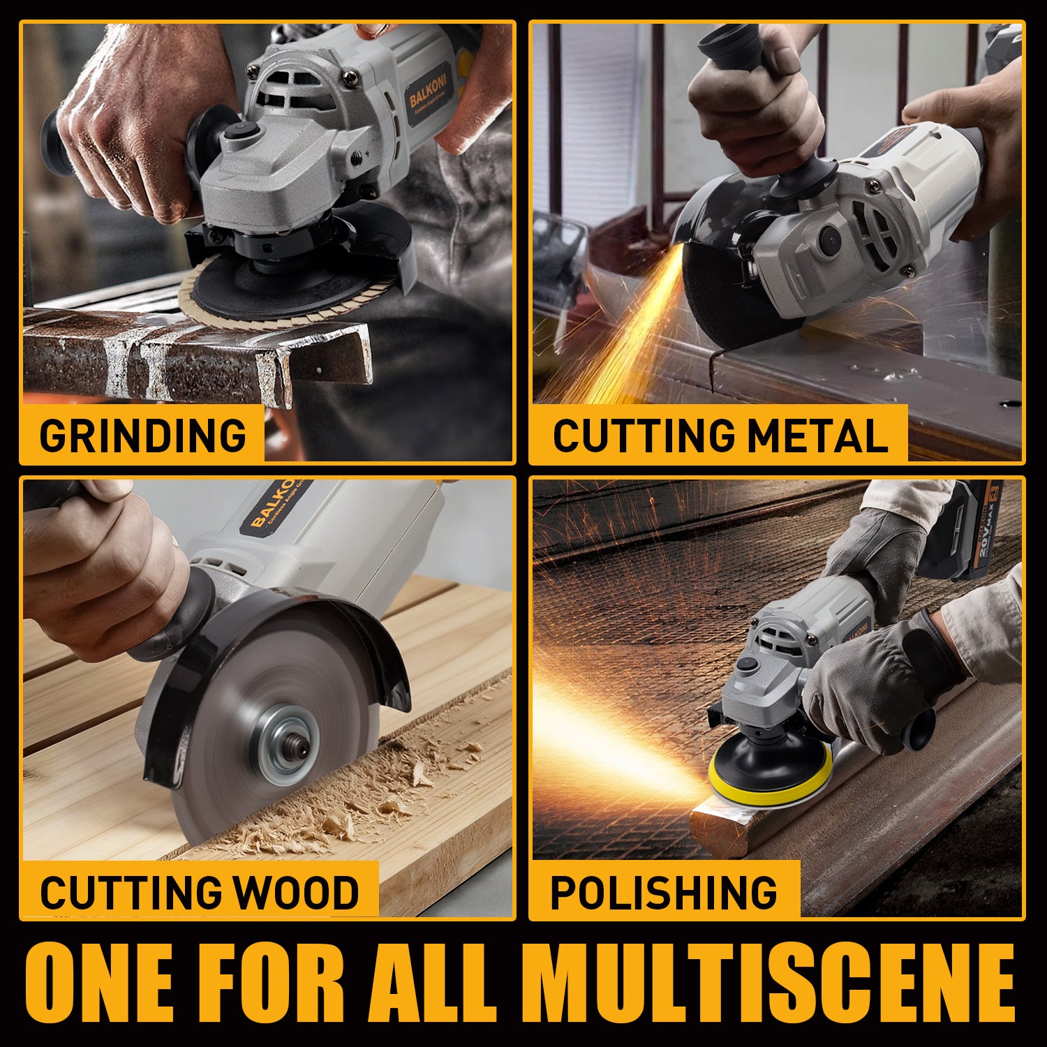 BALKONI 20V Brushless Angle Grinder Set 9000 RPM Kit - Photo 5 yellow black industrial tools