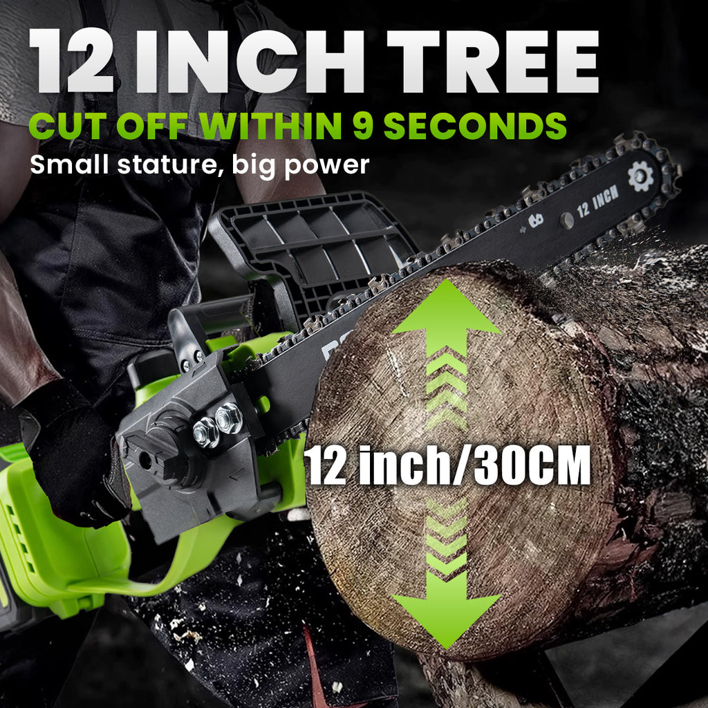 BALKONI 20V 12-Inch Brushless Cordless Chainsaw Kit - Photo 10 yellow black industrial tools