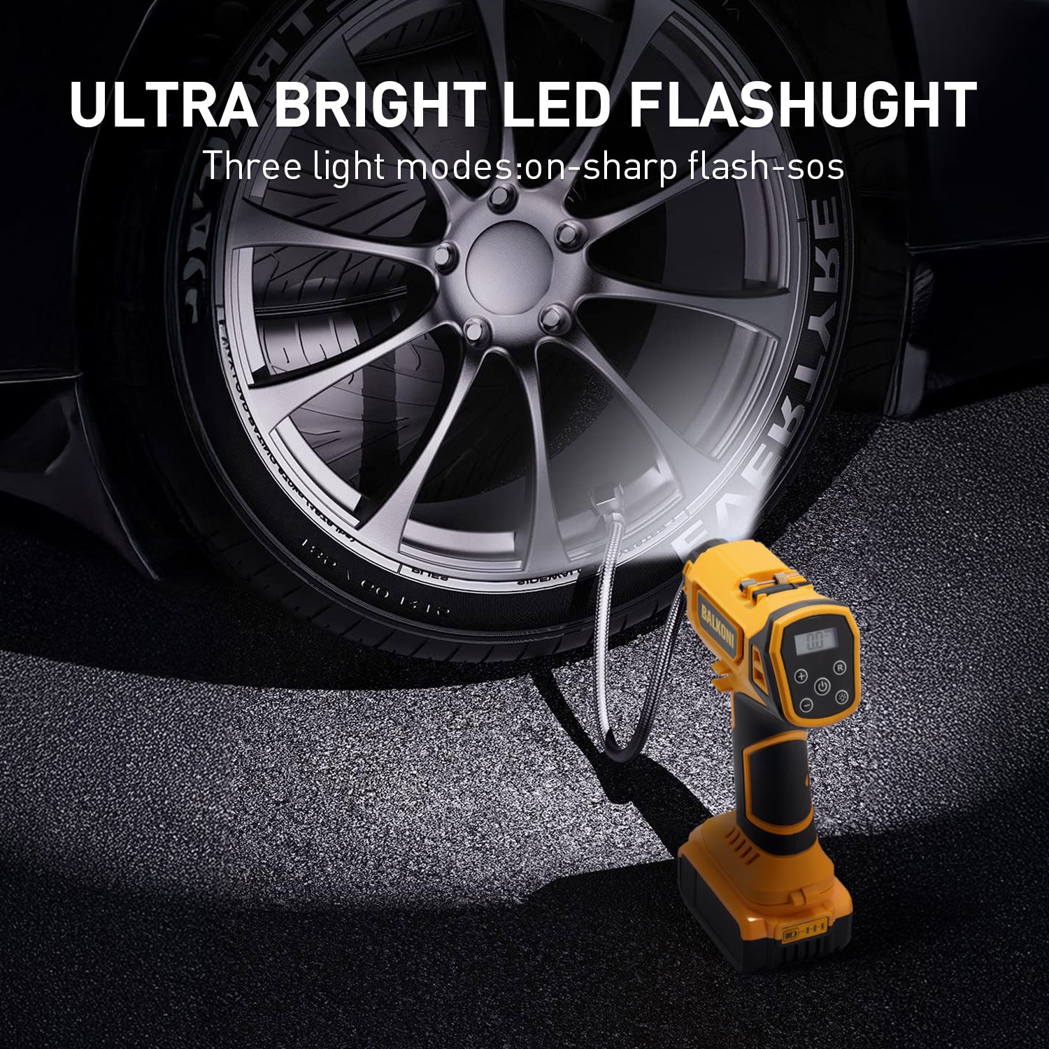 BALKONI 20V Cordless Tire Inflator Bare Tool DeWalt Compatible - Photo 7 yellow black industrial tools