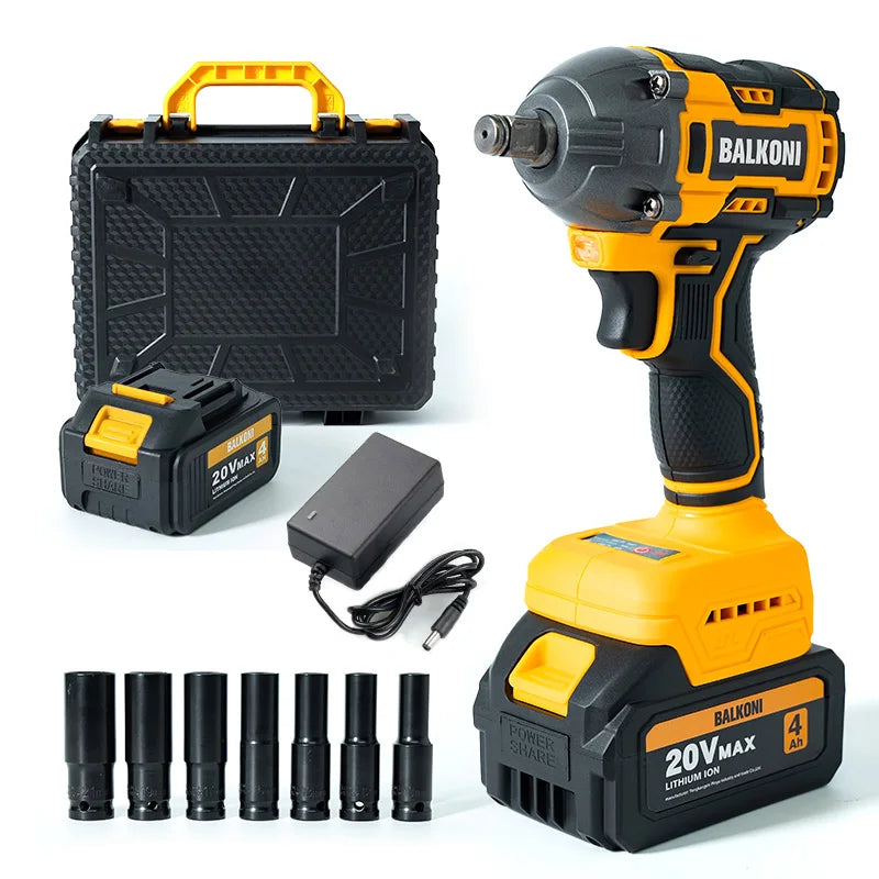 BALKONI 20V High-Torque Brushless Impact Wrench Kit Case - Photo 1 yellow black industrial tools